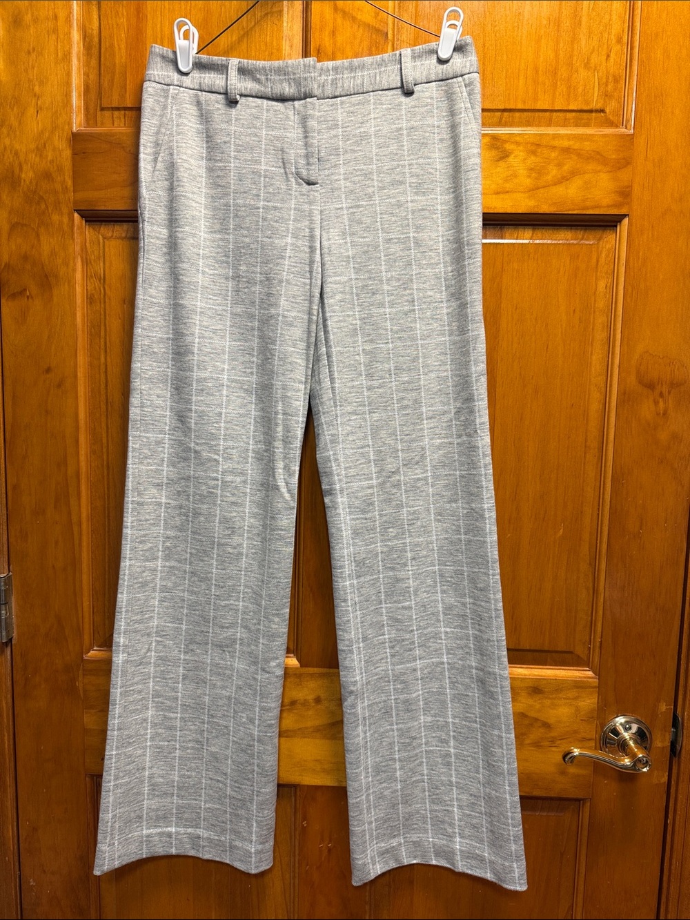 DREW Light Gray Pinstripe Wide-Leg Trousers